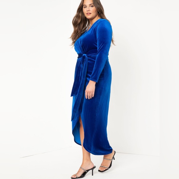 Eloquii Cobalt Velvet Wrap Dress - Picture 1 of 5